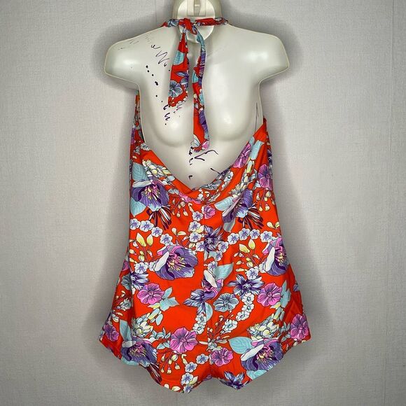 Ekouaer Womens One Piece Swimsuit Boy Leg Vintage Pin up Monokinis Orange Floral - Picture 7 of 8
